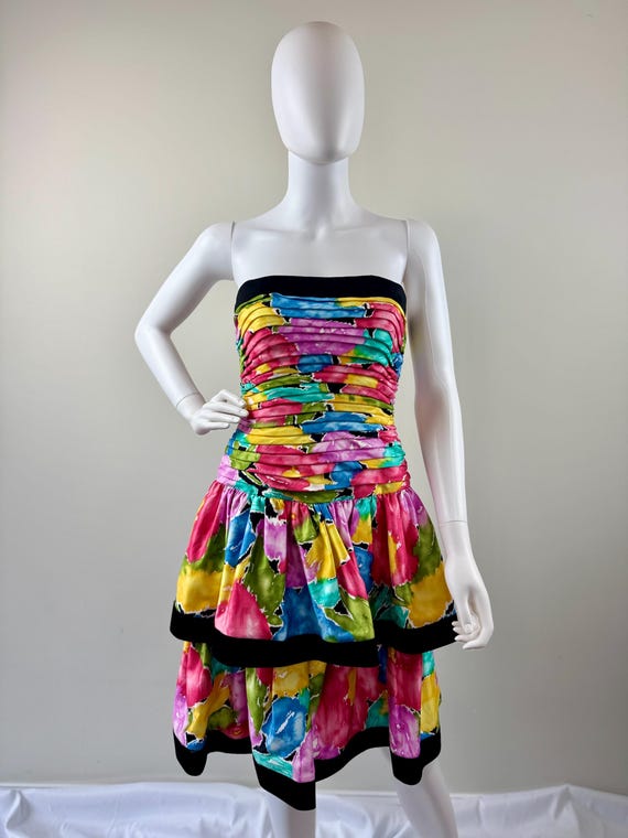 1980s A.J. Bari Abstract Floral Dress - image 1