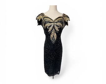 1980s Lillie Rubin Heavily Beaded Silk Dress