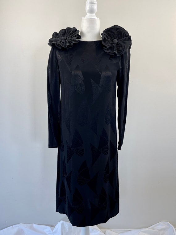 1980s Black Dress with Flower Shoulders