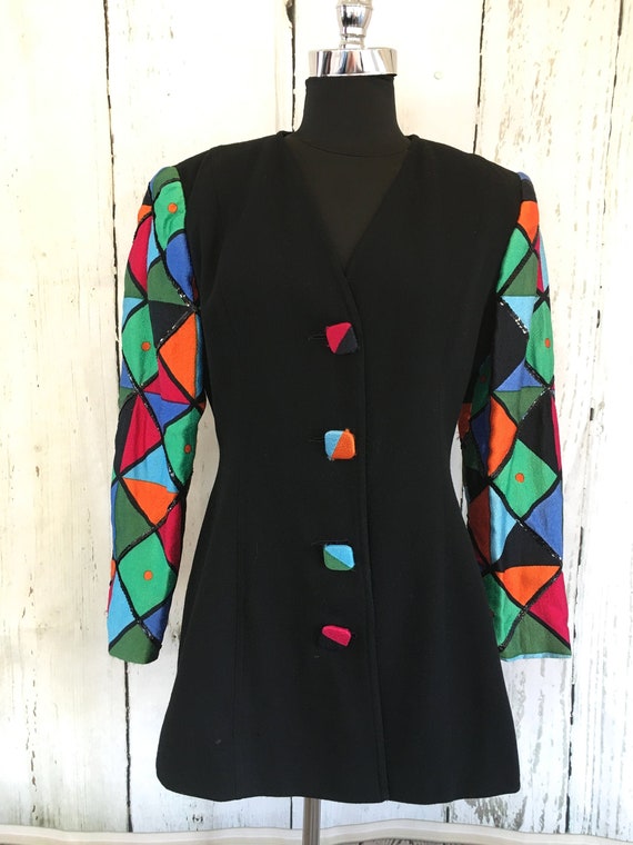 1980s Pierre Balmain Paris Geometric Print Jacket