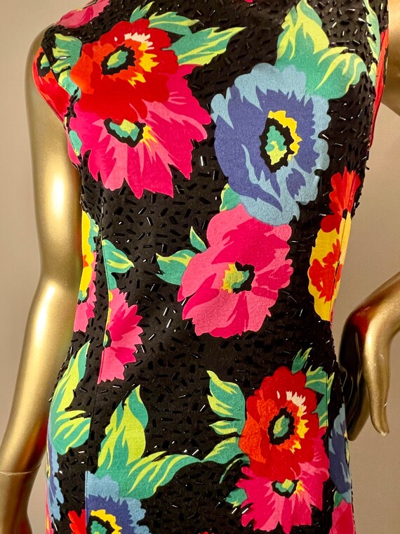 1990s Adrienne Vittadini Floral Dress with Beading - image 10