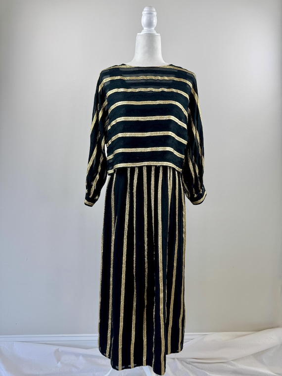 1970s Wilroy Black and Gold Striped Dress - Etsy