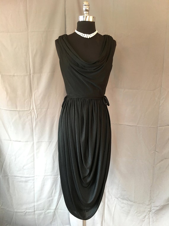 1970s Jack Bryan Black Jersey Cocktail Dress