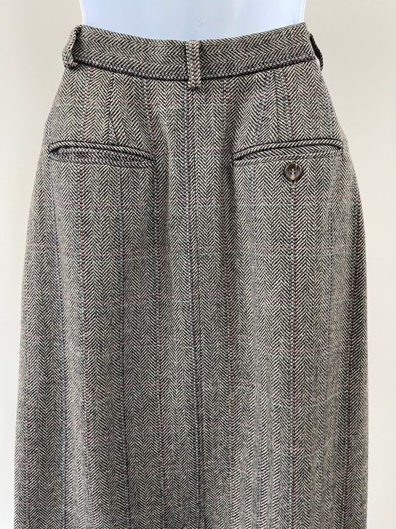 1980s Ralph Lauren Wool Herringbone Pencil Skirt - image 10