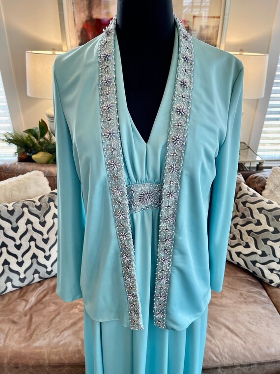 1970s Jack Bryan Powder Blue S/Less Dress and Jack