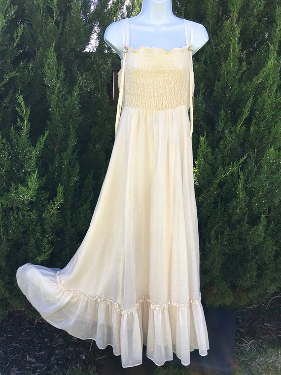1970s Joseph Magnin Prairie Dress with Satin Ribbo