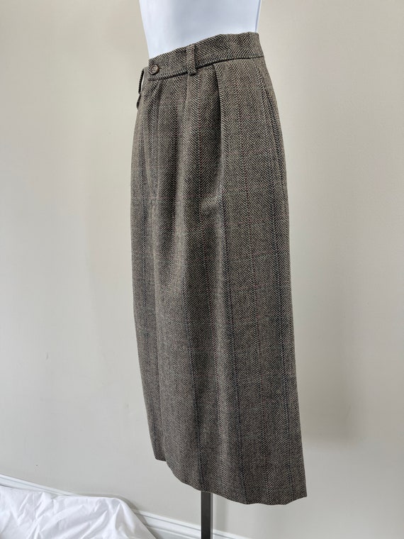 1980s Ralph Lauren Wool Herringbone Pencil Skirt - image 3