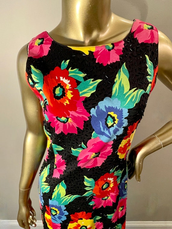 1990s Adrienne Vittadini Floral Dress with Beading - image 2