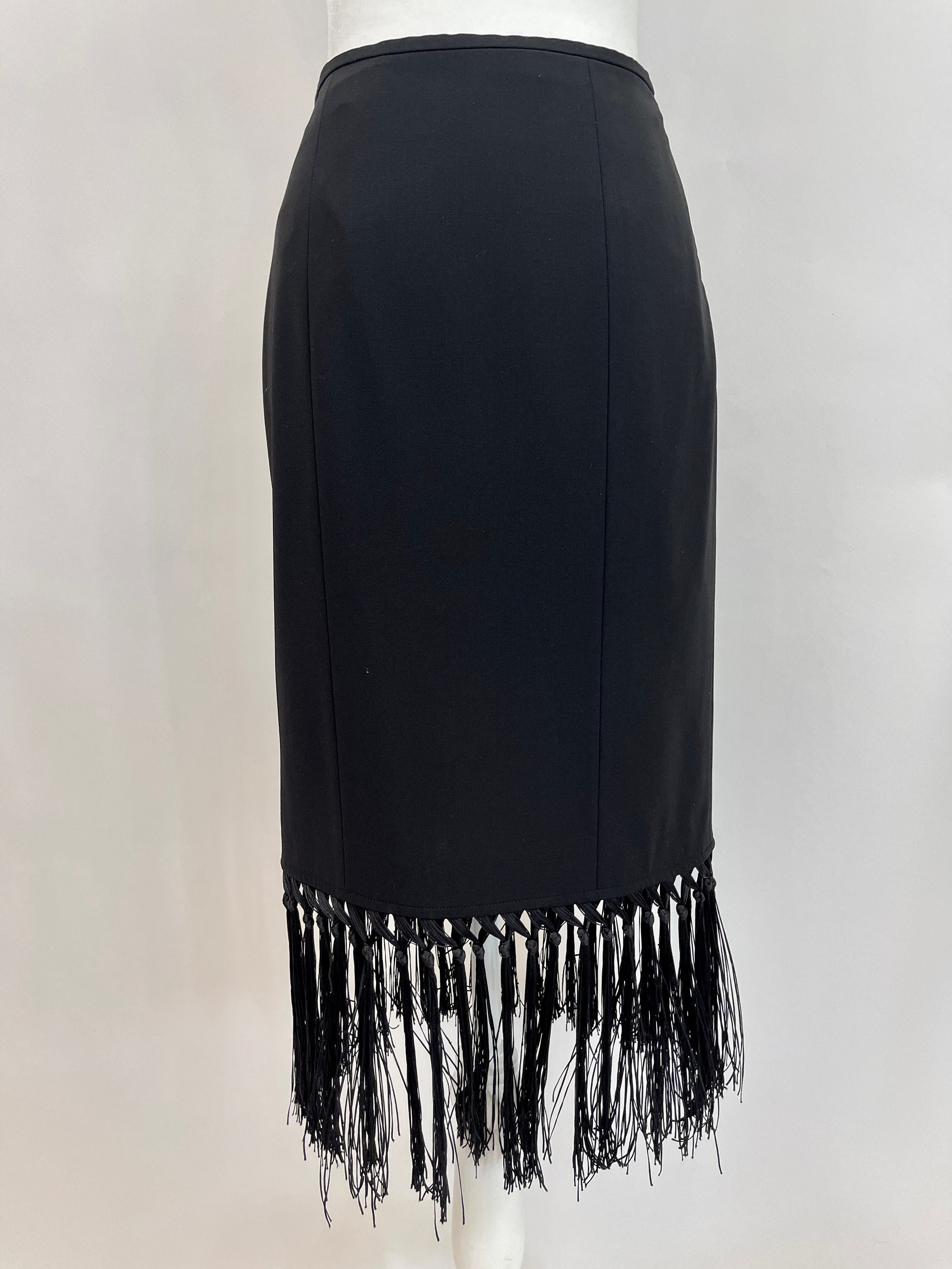 1990s Black Pencil Skirt With Fringe Etsy UK