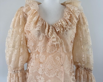 1980s Victor Costa Ruffled Lace Blouse