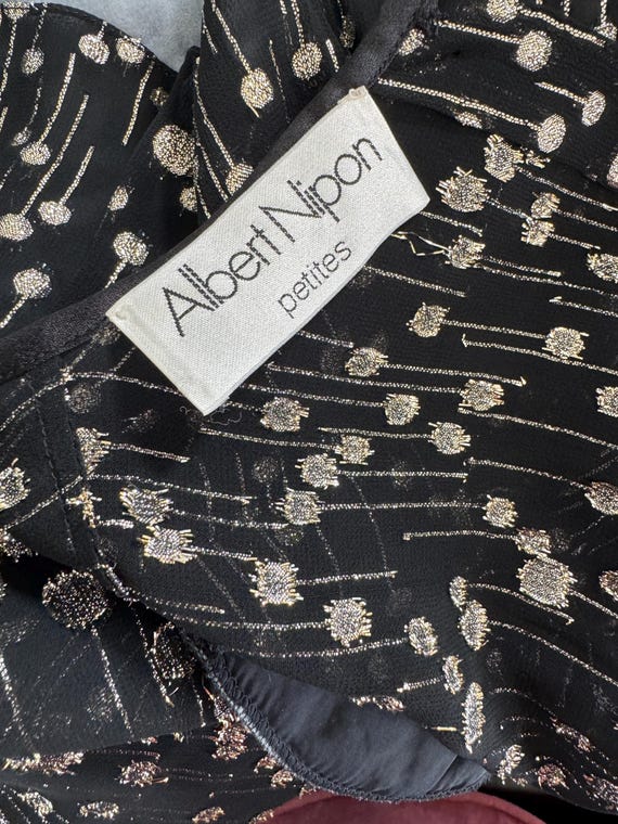 1980s Albert Nipon Black & Gold Metallic Blouse - image 2