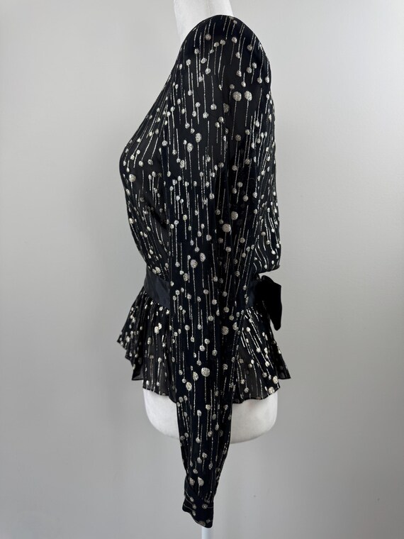 1980s Albert Nipon Black & Gold Metallic Blouse - image 4