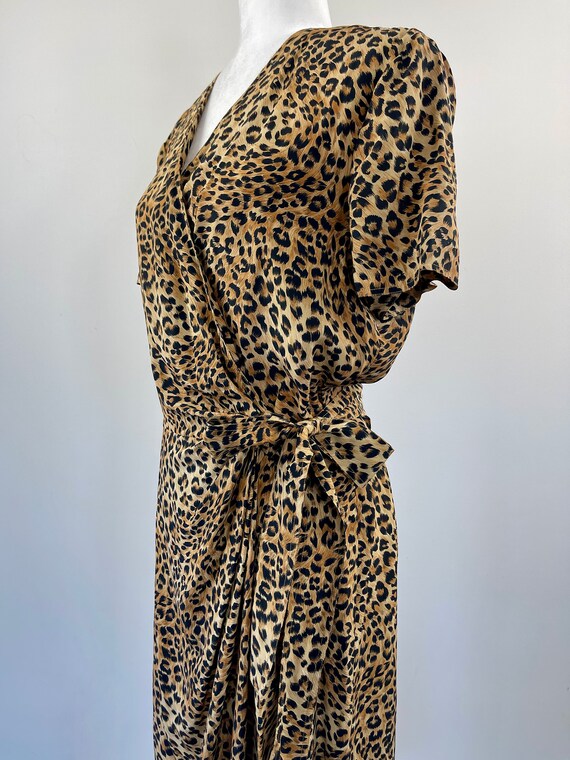 1990s Maggy London Cheetah Print Silk Wrap Dress - image 5