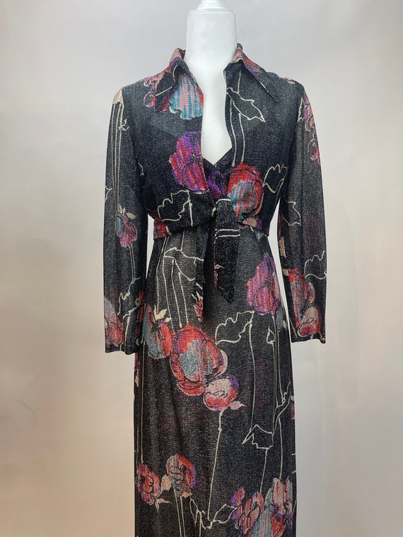1970s Saks Fifth Avenue Iridescent Halter Dress w… - image 1