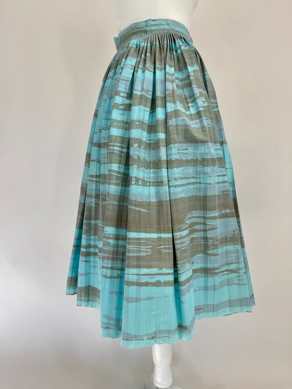 1950s Blue/Brown Full Cotton Skirt - image 3