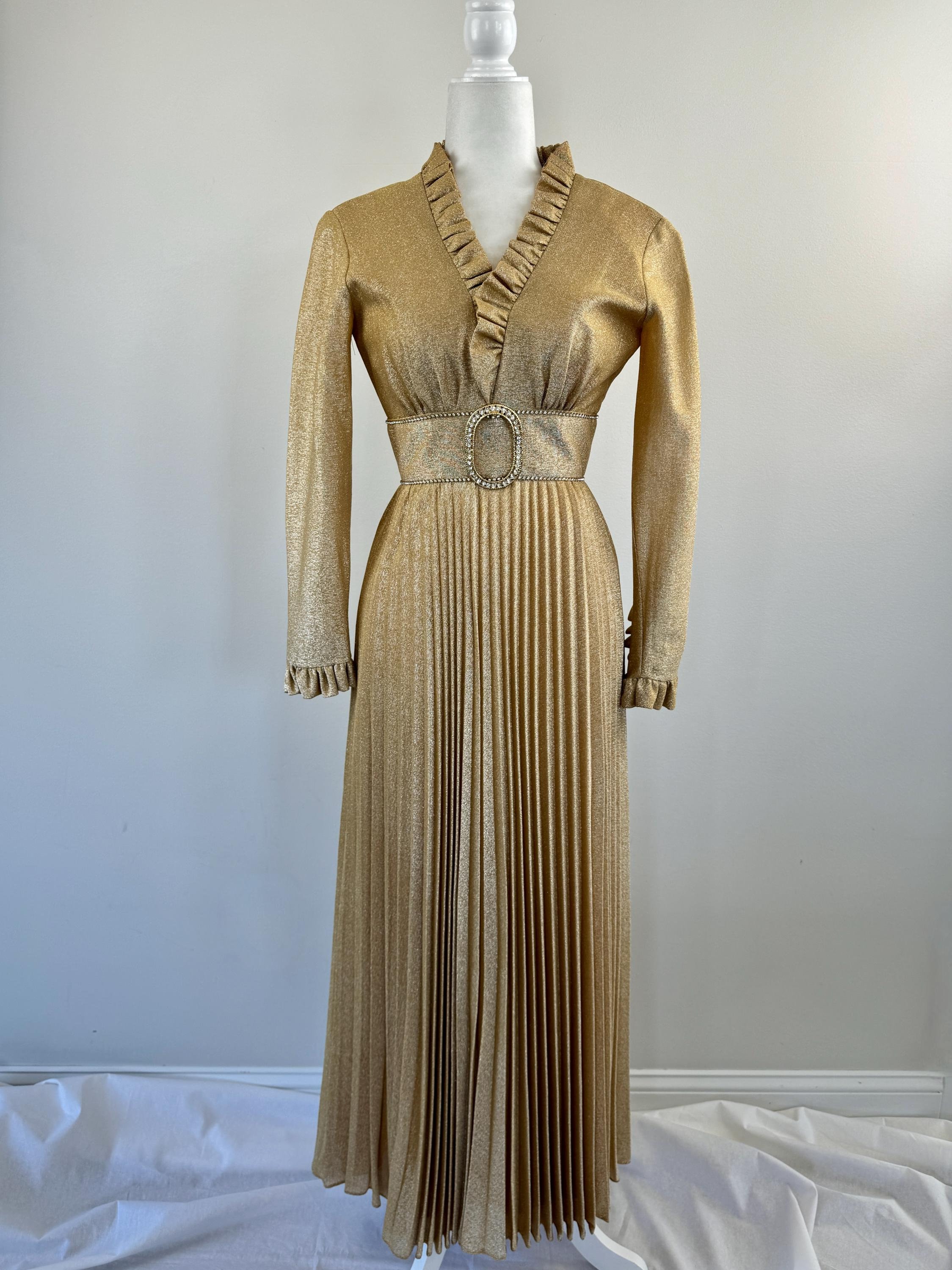 1970s Gold Metallic Long Dress - Etsy