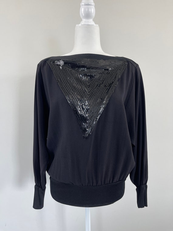 1990s Louis Feraud Black Sequin Top