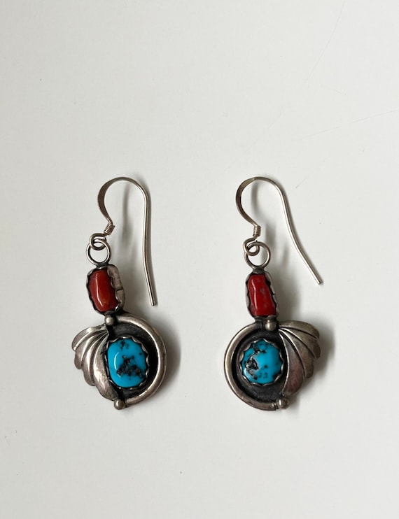 vintage Navajo turquoise and coral sterling silver