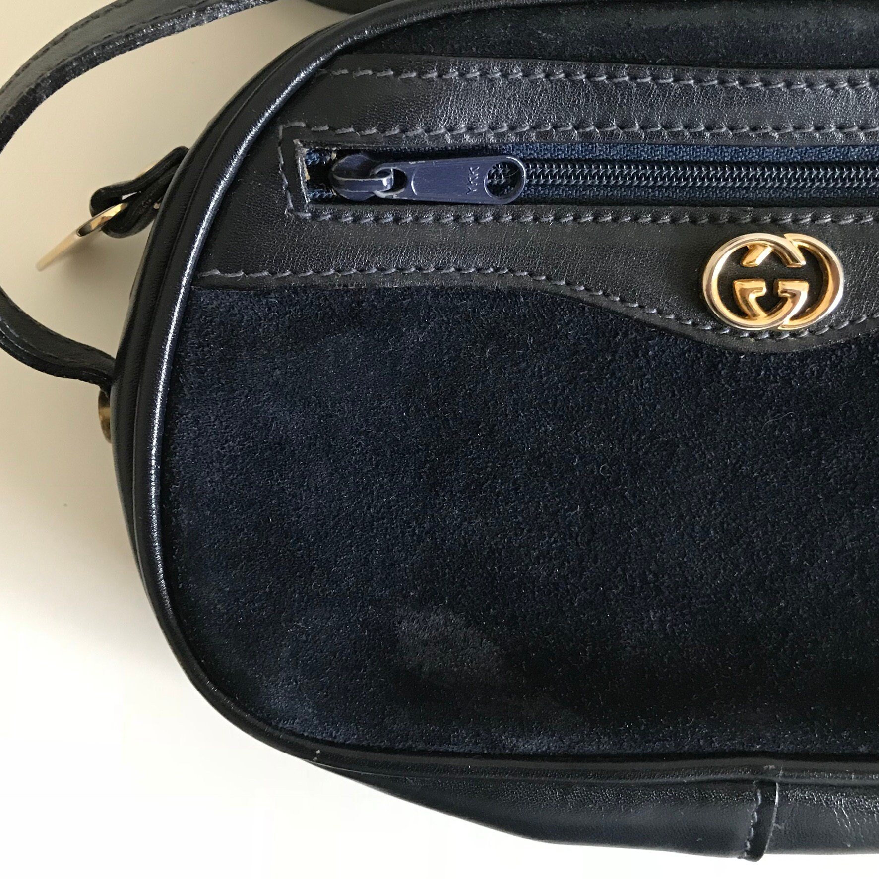 Vintage GUCCI navy blue leather/suede bag Etsy