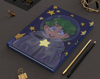 Starry Astronaut Character Hardcover Journal | Space Stars Notebook