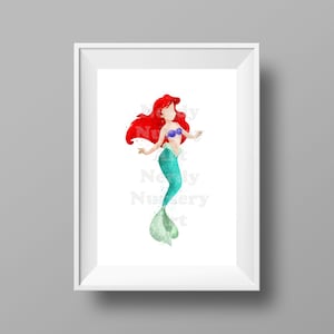 Mermaid Princess Watercolor Digital Print, Wall Art, Home Decor, Nursery Art, Printable Artwork.