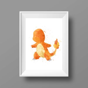Fire Lizard Watercolor Digital Download Print, Home Decor, Kids Room Decor, Printable Art, Wall Art.
