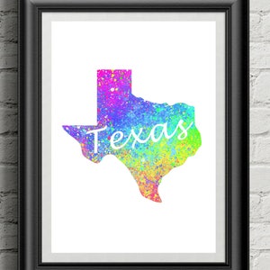 Texas Rainbow Watercolor Print Digital Download, Wall Art. Home Decor, Texas Decor, Download istantaneo stampabile.