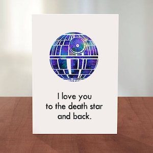 Te amo a la estrella de la muerte y la tarjeta imprimible de la espalda tarjeta de amor, aniversario, tarjeta del día de San Valentín, regalo del novio, regalo de Nerdy.