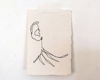 A7 original hand drawn greeting card envelope fine line portrait gift art
