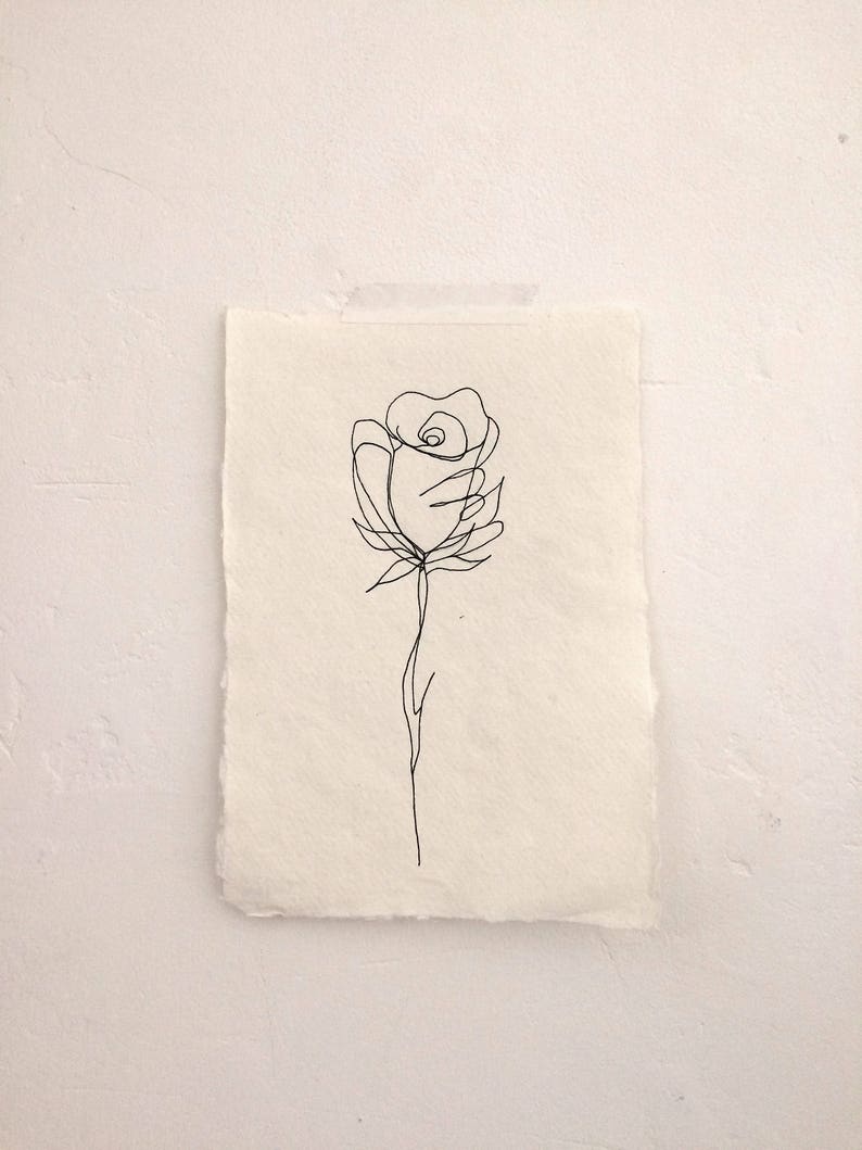 A5 Limited Edition hand drawn print fine line valentines flower monochrome cotton rag paper gift art image 1