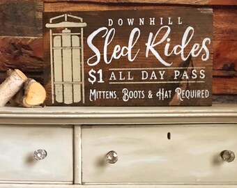 Christmas Wood Sign / Sledding Sign Decor / Winter Decoration / Holiday Signs / Vintage Christmas Sign
