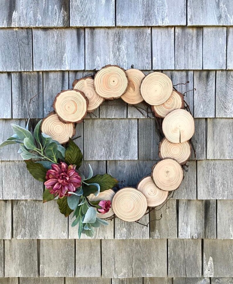 Summer Wreath Decor Wood Slice Chip Front Door Farmhouse Cabin Country Hanging Primitive