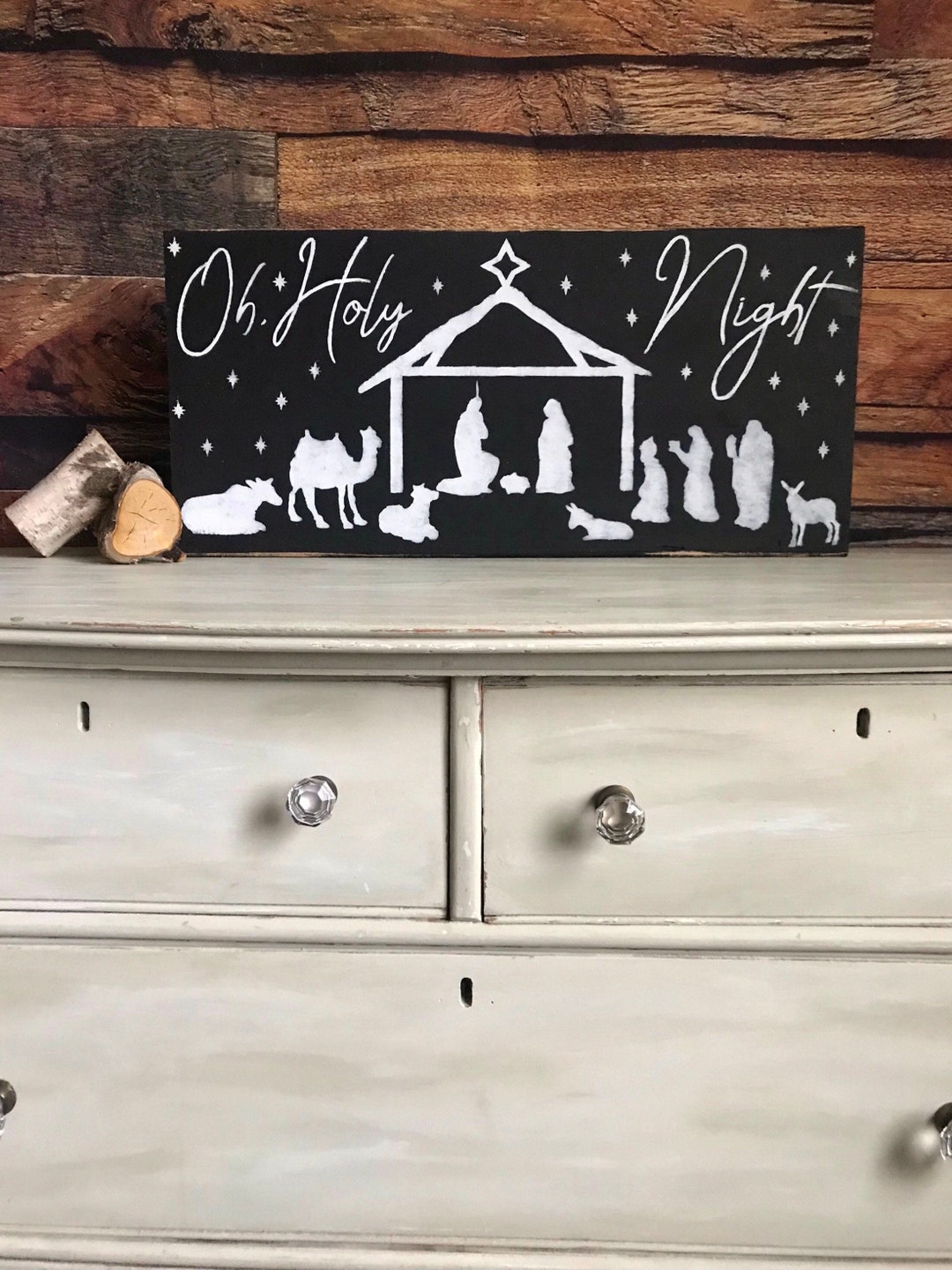 Nativity Scene Sign / Oh Holy Night Wooden Sign / Christmas Decor ...
