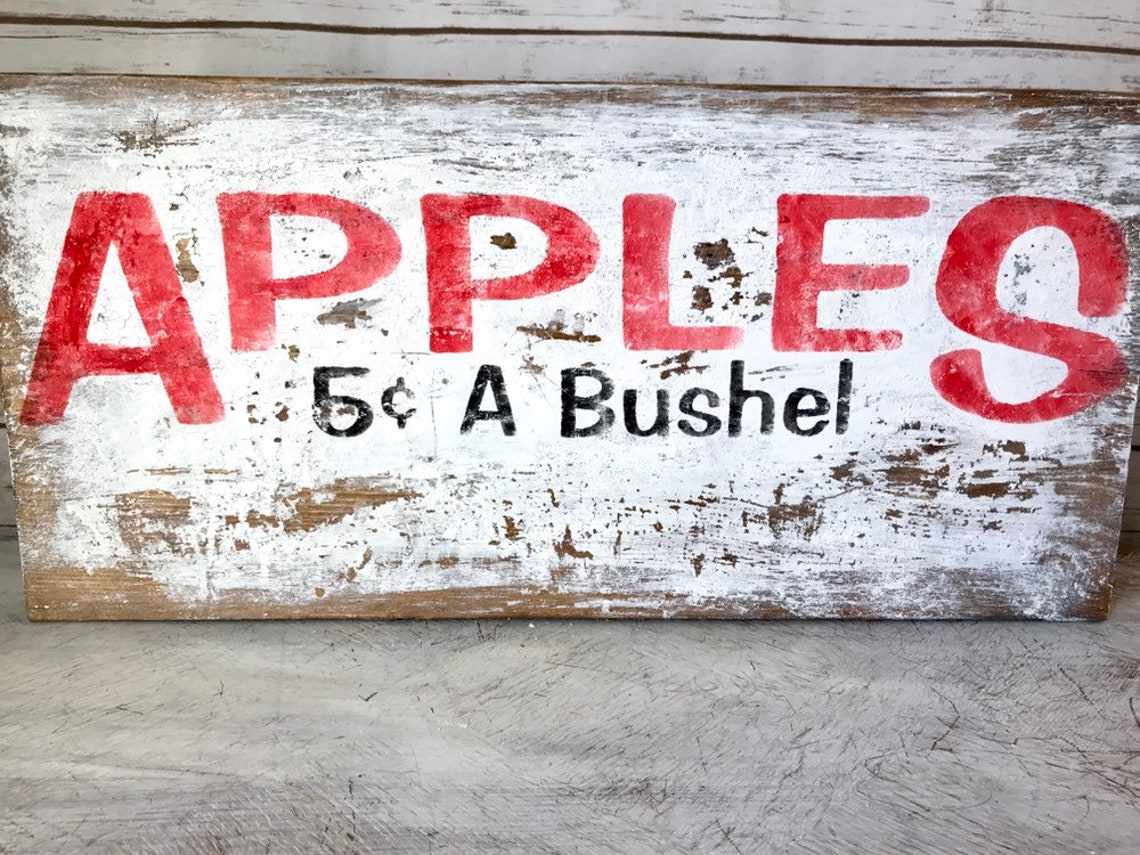 Fall Apple Sign Decor | Antique Style Chippy Sign | Apples 5 Cents a ...