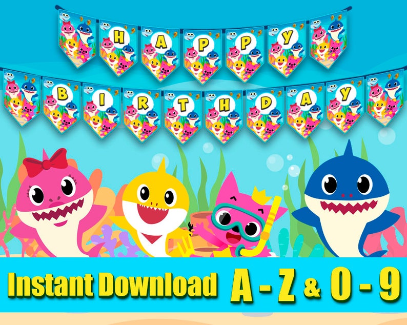 baby shark banner custom name banner instant download etsy