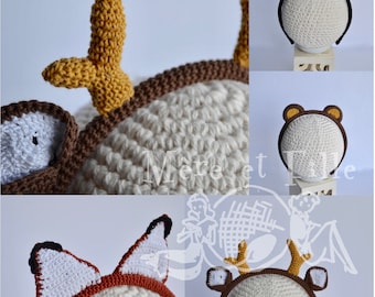 Woodland animals headbands crochet pattern omnibus, fox, cat, bear, mouse, deer