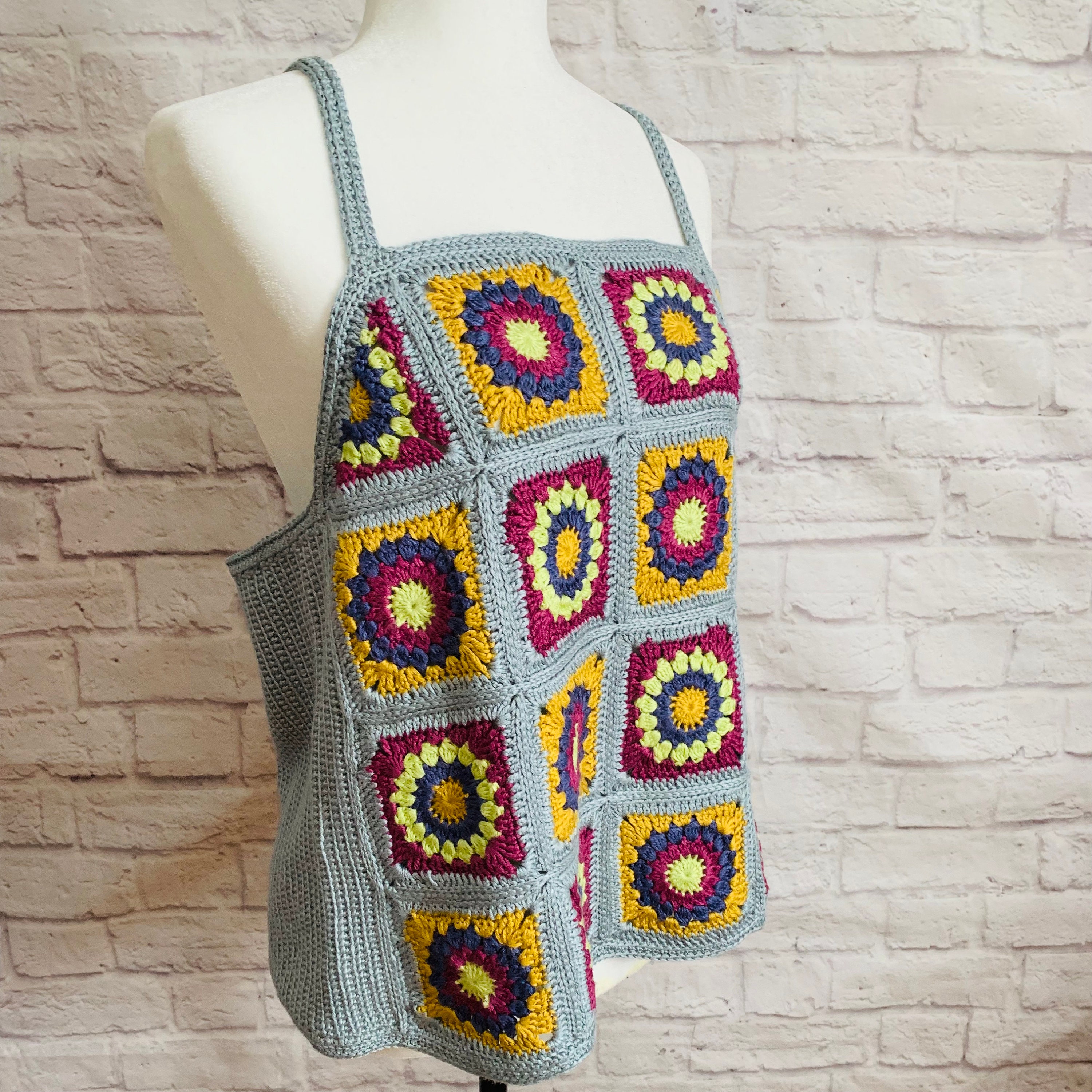 トップス rurumu: crochet motif knit camisole The Granny Cami, Granny Square Camisole Top, Cami, Festival