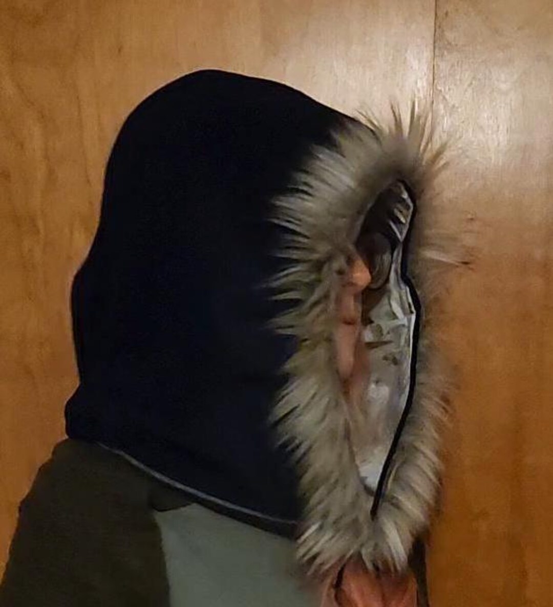 30's Long Black Velvet Cap with Faux Fur Trimmed Hood main image 1