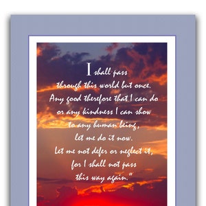 I Shall Not Pass This Way Again Quote Wall Art Print Etsy