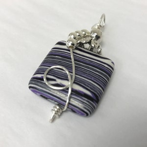 Square Purple Black and White Striped Jasper Stone Pendant