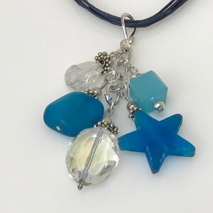Blue Sea Glass Pendant/Cluster With Iridescent Crystal Stone