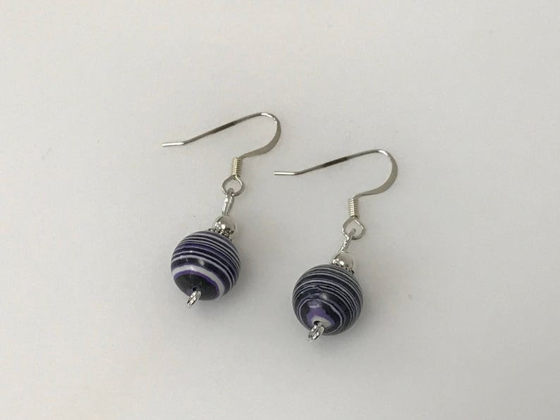 Accessories Boutique Earrings Silver Purple & White Jasper Round Gemstone Handmade image 1