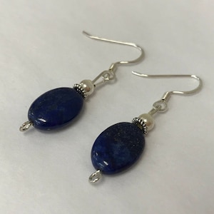 Accessories Boutique Earrings Silver Lapis Oval Stone Handmade