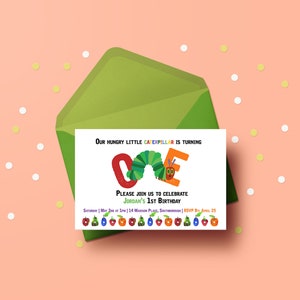 Hungry Caterpillar Birthday Printed Invitation With Envelope FREE SHIPPING