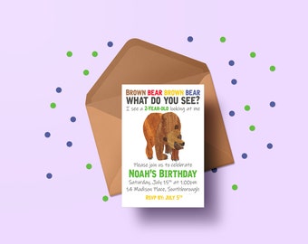Brown Bear Birthday Printed Invitation With Envelope FREE SHIPPING