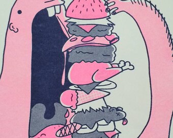 Burger Guy Risograph Print