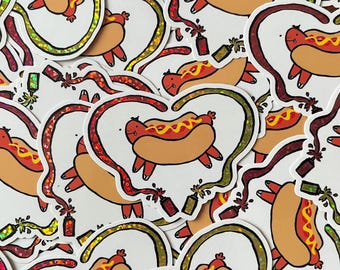 Hot Dog Dino Sparkle Sticker