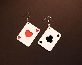 Mix Matched Playing Card Earring Pair - 3D Printed PLA+ 1in x 1.5in Hook Earrings with Unique Card Design for Casual Wear