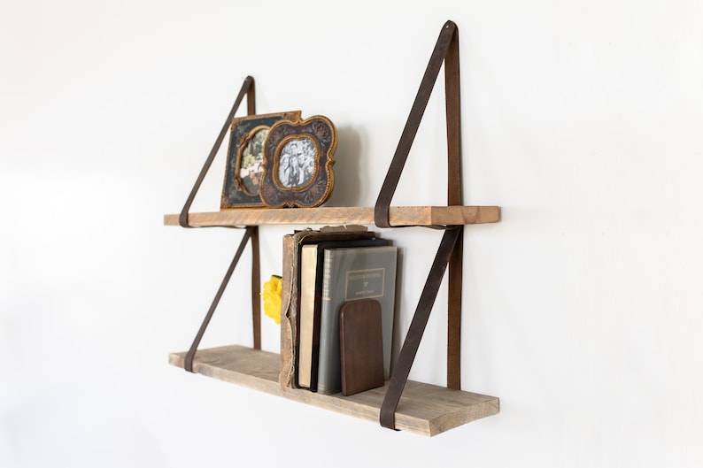 Reclaimed Wood Shelves With Leather Straps for Bedrooms Etsy