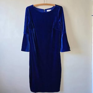 blue velvet calvin klein dress Calvin Klein Womens Blue Velvet Midi Dress Sleeveless Bow Zip Up Size 8